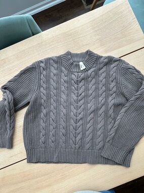 Womens Cable Knit Crewneck Sweater - Gray 100% cotton from PACT